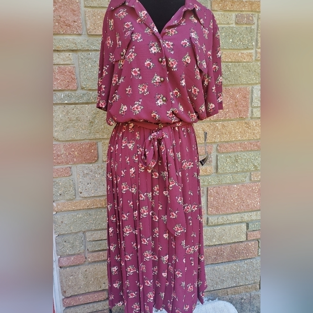 Chetta B Floral Print 60’s Y2K Fit & Flare Stretchy Women's Dress Sz 16